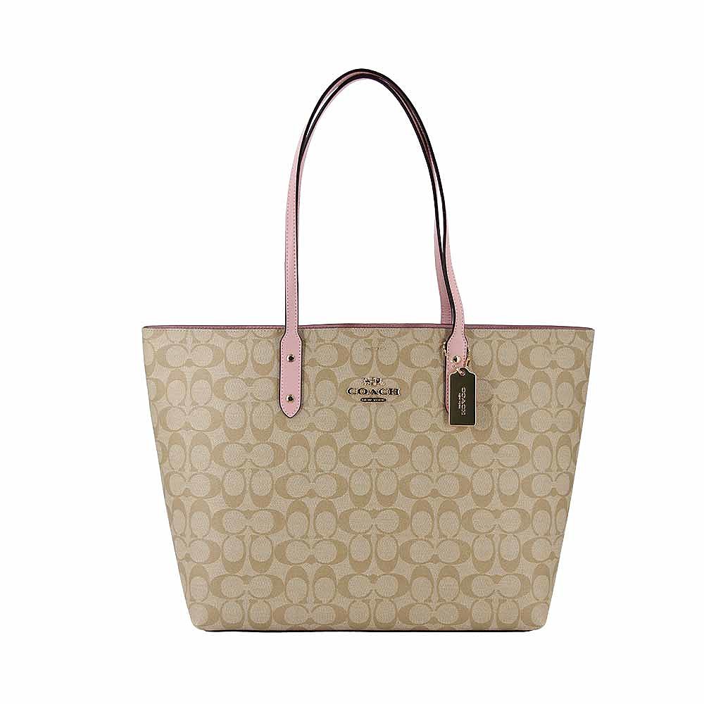天猫国际海外仓直购美国直邮 COACH 蔻驰 大容量女士卡其白色PVC手提单肩托特包 76630