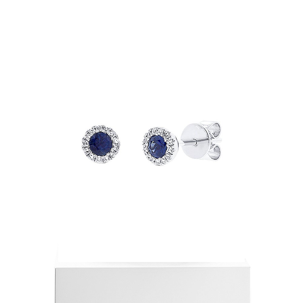 diana m.14K White Gold Halo 0.28ct Blue Sapphire Stud Earrin - 图3