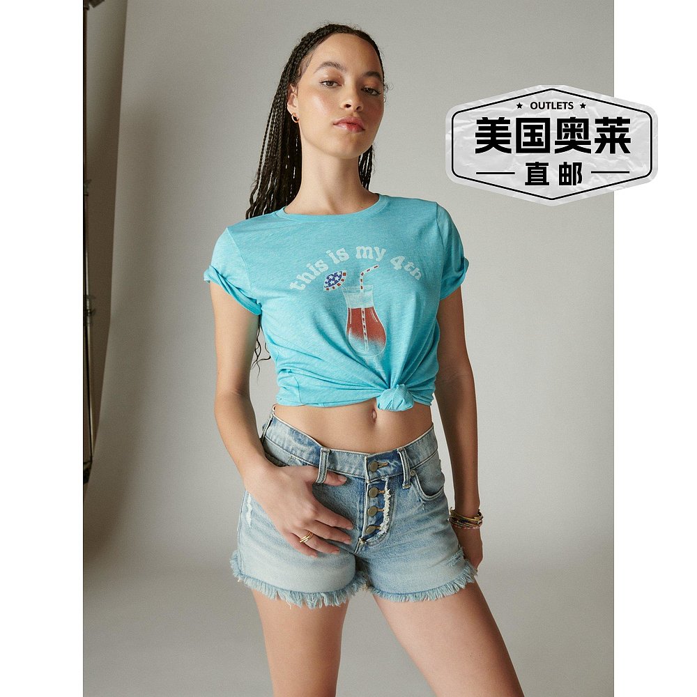 Lucky Brand 女式 This Is My 4Th Classic Crew - 中号深蓝色 【 - 图0