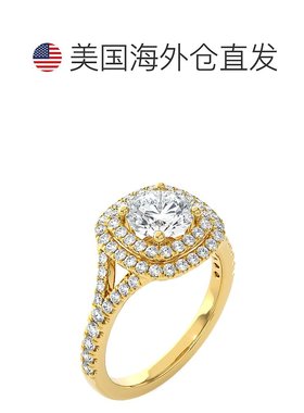 自营 pompeii3经认证的 2 1/5 克拉垫形光环钻石订婚戒指 14k 黄