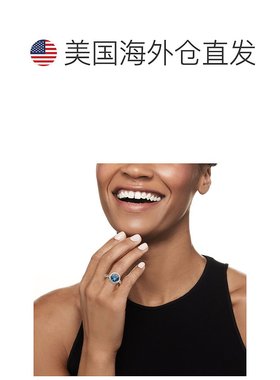 自营925 纯银 Ross-Simons 伦敦蓝色托帕石和多宝石光环戒指 - 蓝