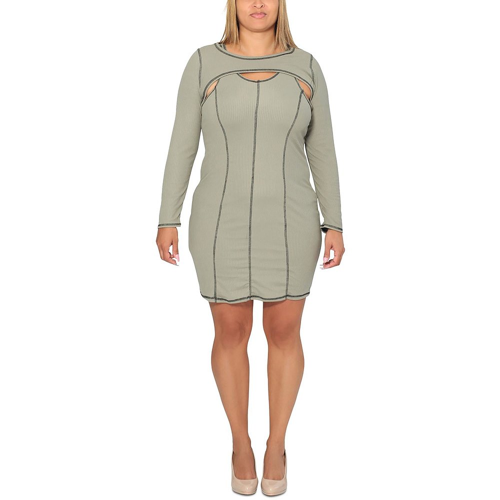 ultra flirtJuniors 女士 Ribbed 2 PC Bodycon Dress warm taupe - 图2