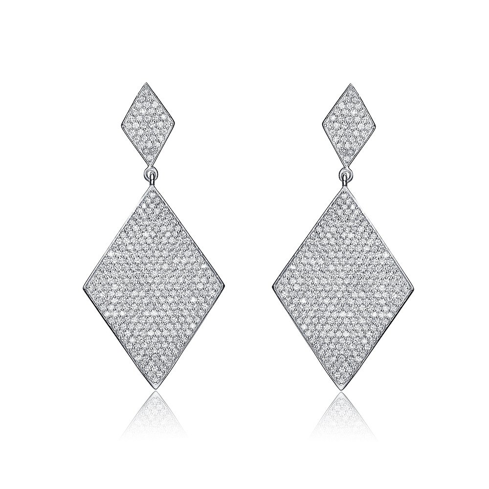 GENEVIVE Sterling Silver Cubic Zirconia Pave Drop Earrings - - 图2