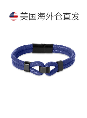 自营Bruno Magli Mens Infinity Leather Bracelet, Indigo - blu