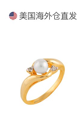 自营 splendid pearls.04CT 钻石 14k 金戒指配白色 7-8 毫米淡水