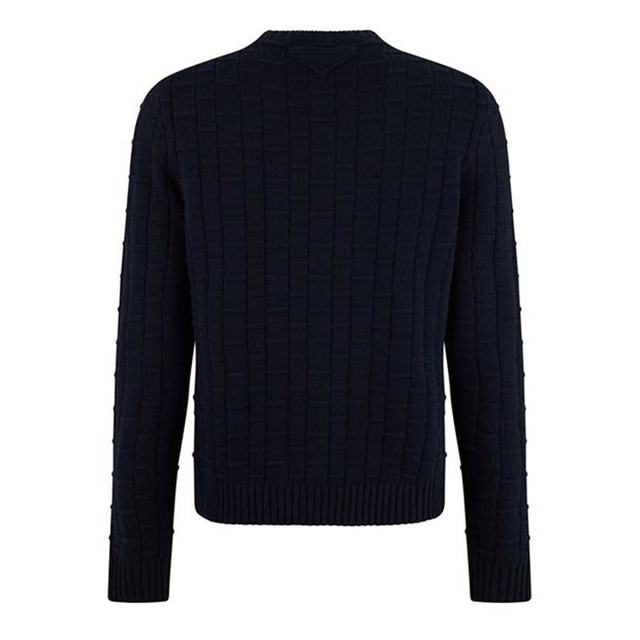 Prada Men's Knitted Pullover Blue Comfortable and Fashionable