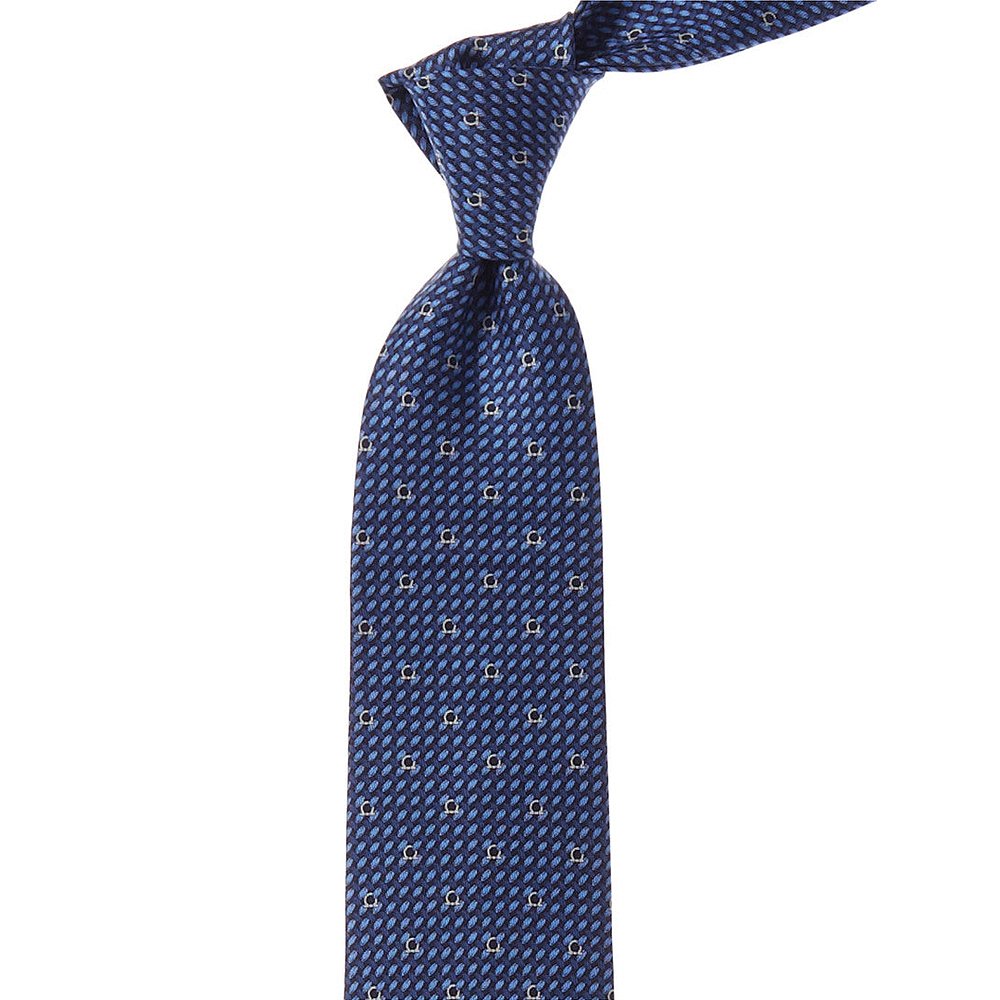 Salvatore Ferragamo Blue Woven Gancini Silk Tie- blue【美-图2