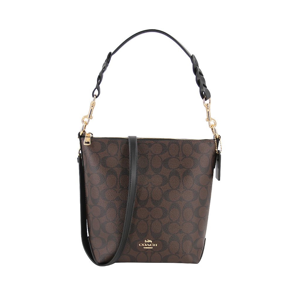 天猫国际海外仓直购美国直邮COACH 蔻驰 女士小号经典百搭棕色手提单肩斜挎水桶包流0
