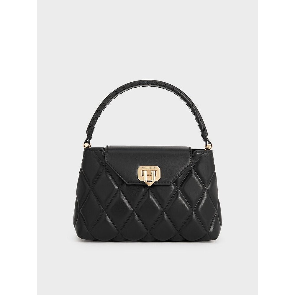 日本直邮CHARLES&KEITH 小ck 菱格链条凯莉包 聚氨酯拼织物 手提 - 图2