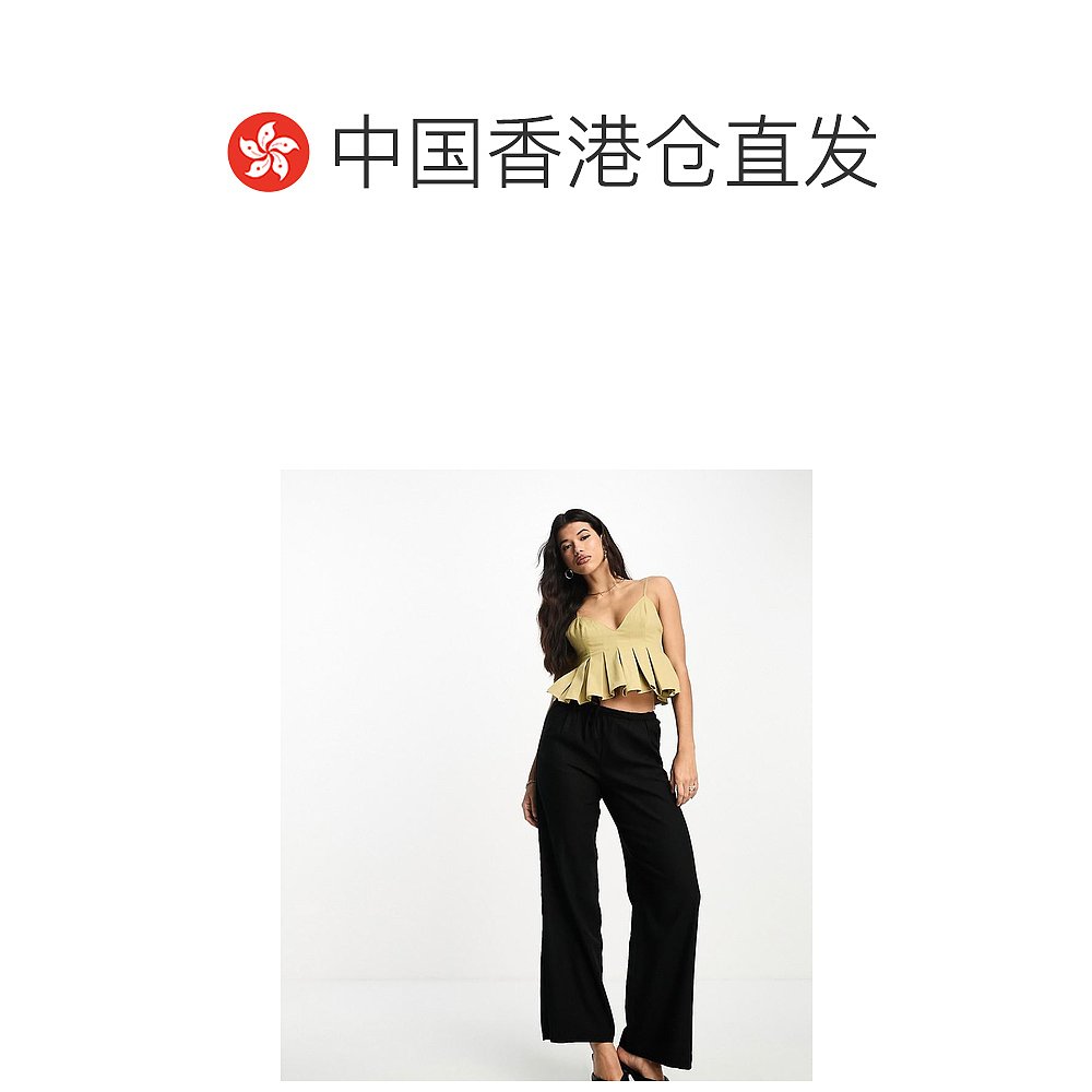 香港直邮潮奢 ASOS 女士设计打褶下摆斜纹布橄榄绿绿色背心 - 图1