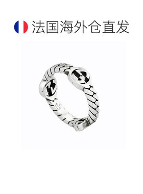自营欧洲直邮Gucci/古驰 男女通用银色金属双G徽标简约互扣式戒指