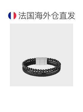 自营欧洲直邮Hugo Boss 男士黑色皮革滑动扣环手镯