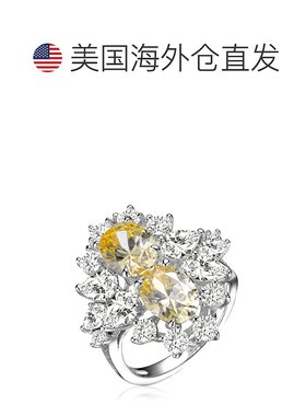 自营 GENEVIVE 纯银黄色立方氧化锆鸡尾酒戒指 - 黄色 美国奥莱直