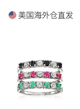 自营Ross-Simons 多宝石珠宝套装：3 枚 925 纯银戒指 - 绿色 【