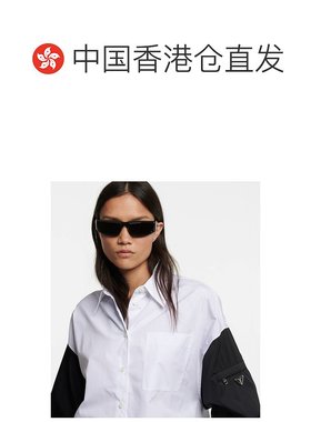 1h可退 香港直邮潮奢 Prada 普拉达 女士 方框太阳眼镜 black黑色