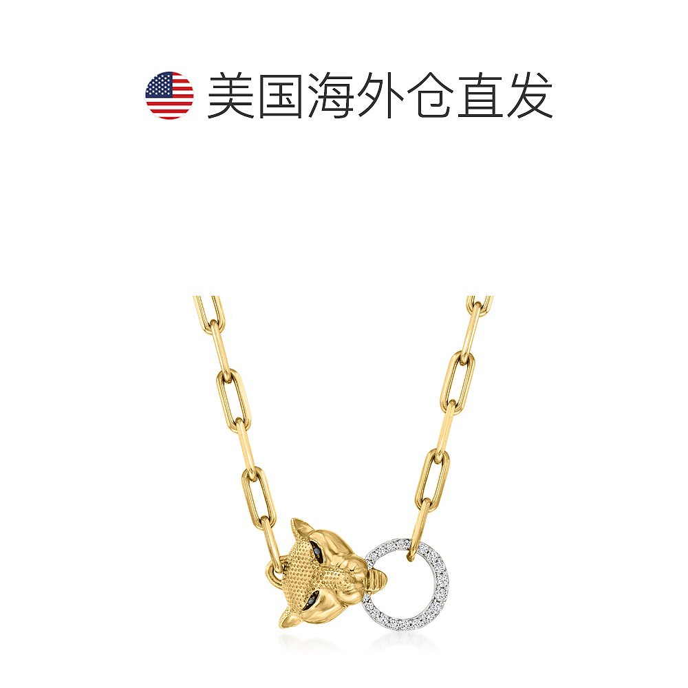 Ross-Simons Diamond Panther回形针链式项链 18kt金配黑色钻石-图1