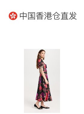 香港直邮潮奢 RODARTE 女士红色紫色花朵印花真丝斜纹布连衣裙