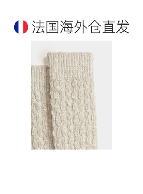 自营欧洲直邮Bonpoint小樱桃 女孩燕麦色棉质麻花高筒袜