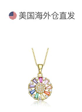 genevive纯银带彩色长方形方晶锆石花环吊坠项链 - 多色 【美国奥