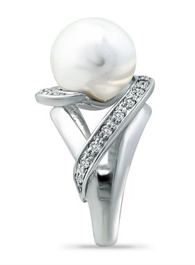 美国直邮Macy's|镀银仿珍珠和密镶方晶锆石漩涡环绕戒指