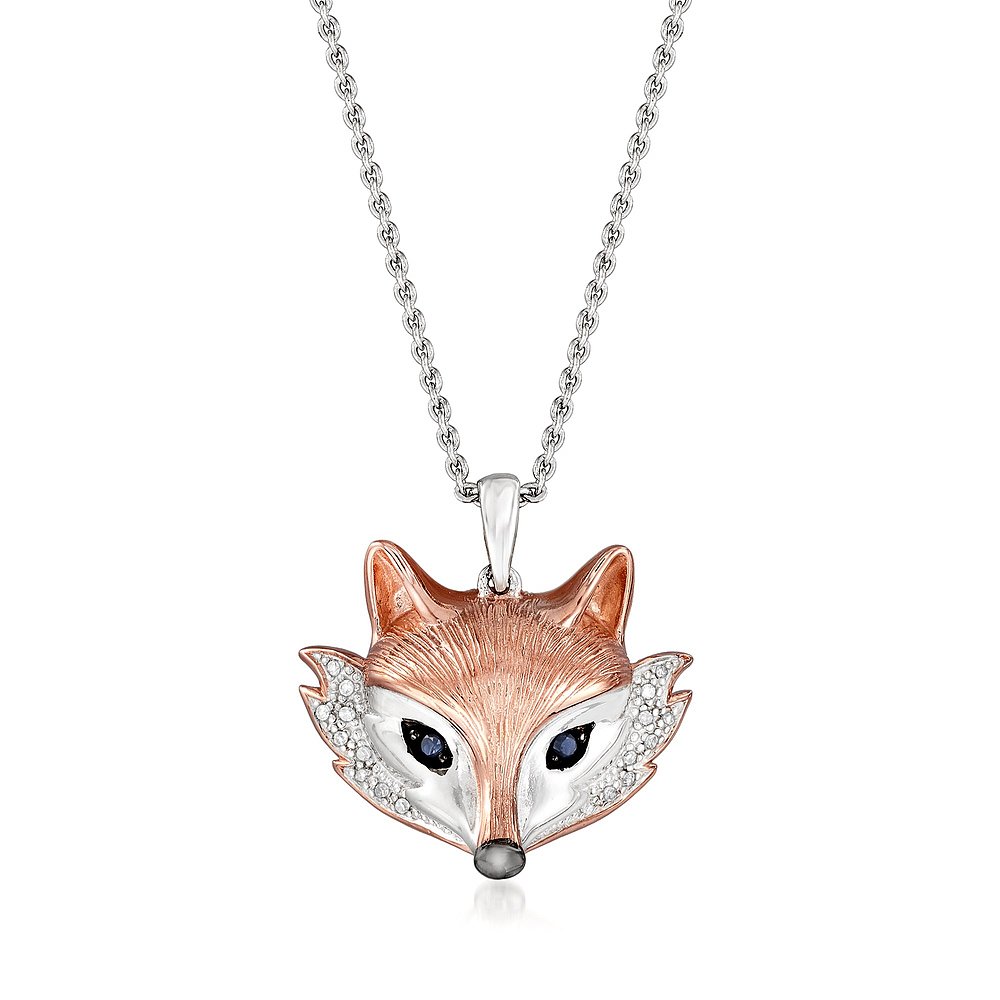 Ross-Simons Two-Tone Sterling Silver Fox Pendant Necklace Wi - 图2