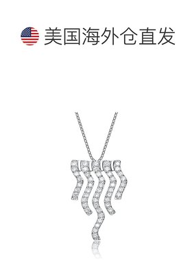 自营 GENEVIVE 纯银立方氧化锆之字形项链 - 银白色 美国奥莱直发