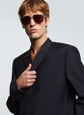 潮奢 Gucci 古驰 男士 织物方框太阳眼镜