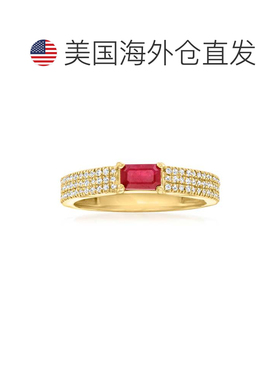 自营ross-simons罗斯-西蒙斯鲁比和 . 14kt 黄金钻石戒指 - 红色