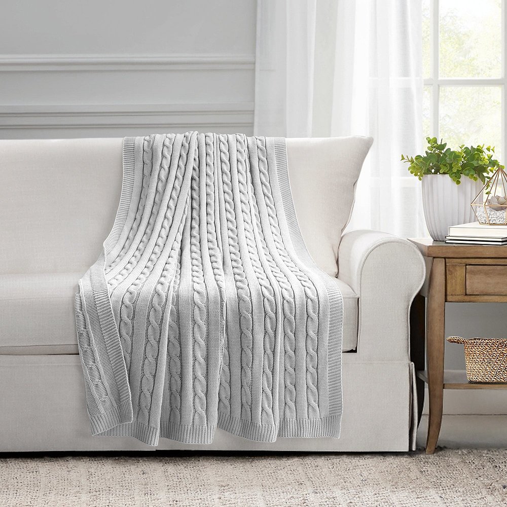 lush decorCable Soft Knitted Throw - white 【美国奥莱】直发 - 图2