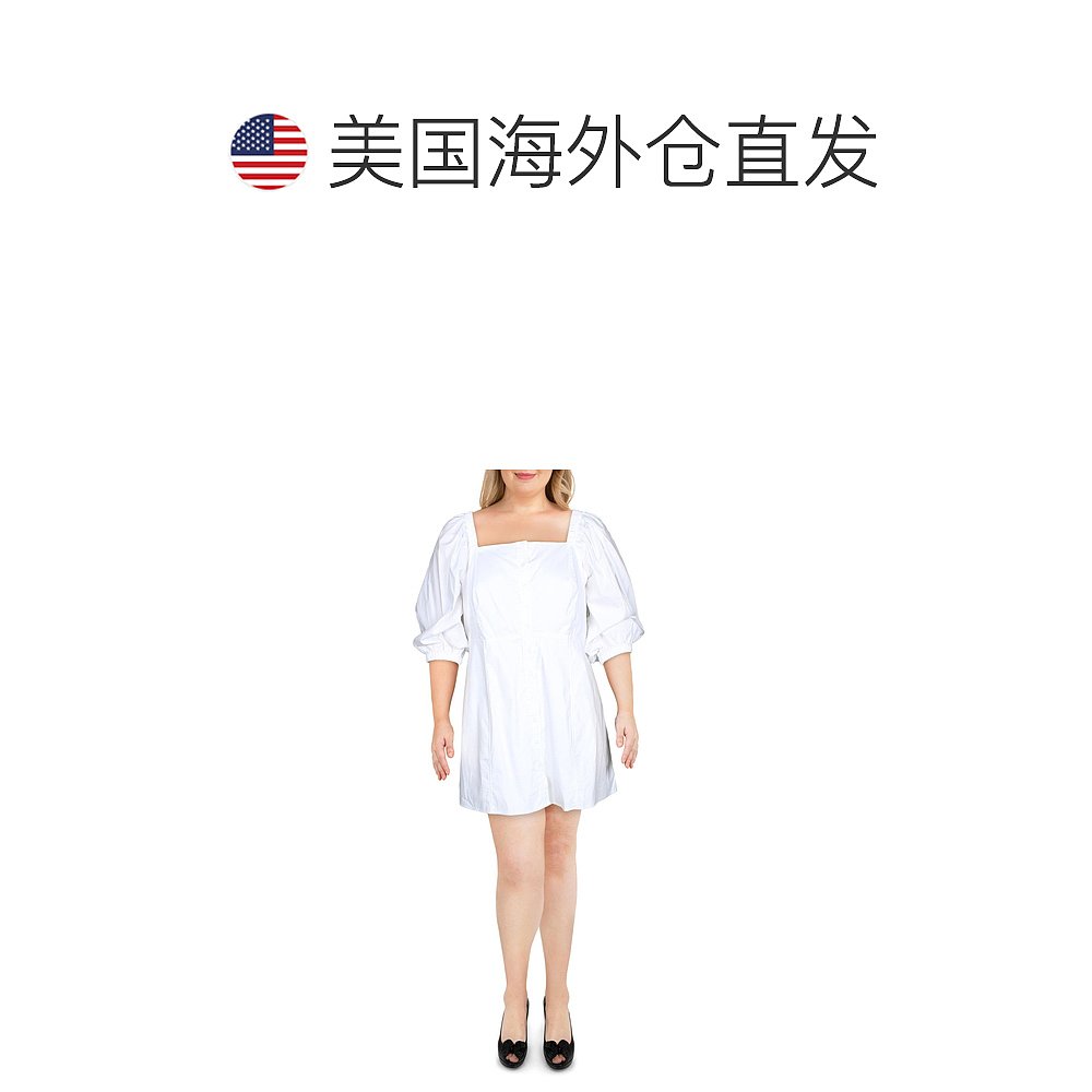 danielle bernsteinPlus 女士 Mini Puff Sleeve Shirtdress whit - 图1