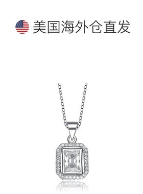 自营 geneviveC.Z.纯银镀铑矩形吊坠 - 白色 美国奥莱直发