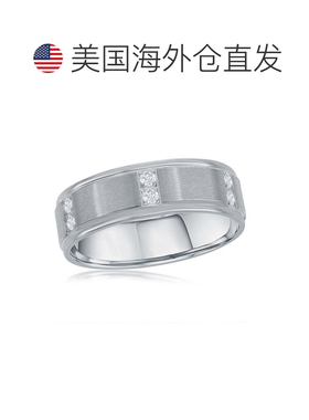 自营blackjackBACKJACK 不锈钢拉丝和抛光 CZ 戒指 - 银白色 美国