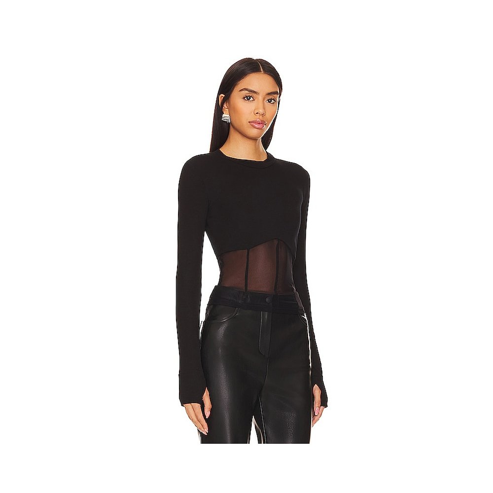 1h可退 潮奢 Michael Lauren 女士 Danton 罗纹网纱束腰上衣 ML69 - 图0