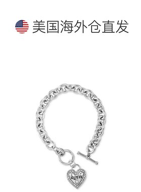 1h可退 【美国直邮】银色密镶徽标心形链式手链