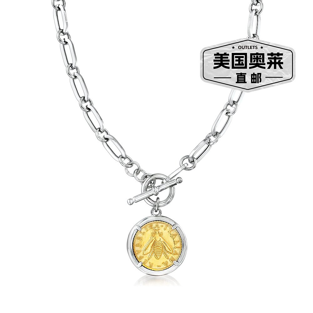自营 Ross-Simons 意大利仿制蜜蜂里拉硬币项链 925 纯银和 18 克 - 图0