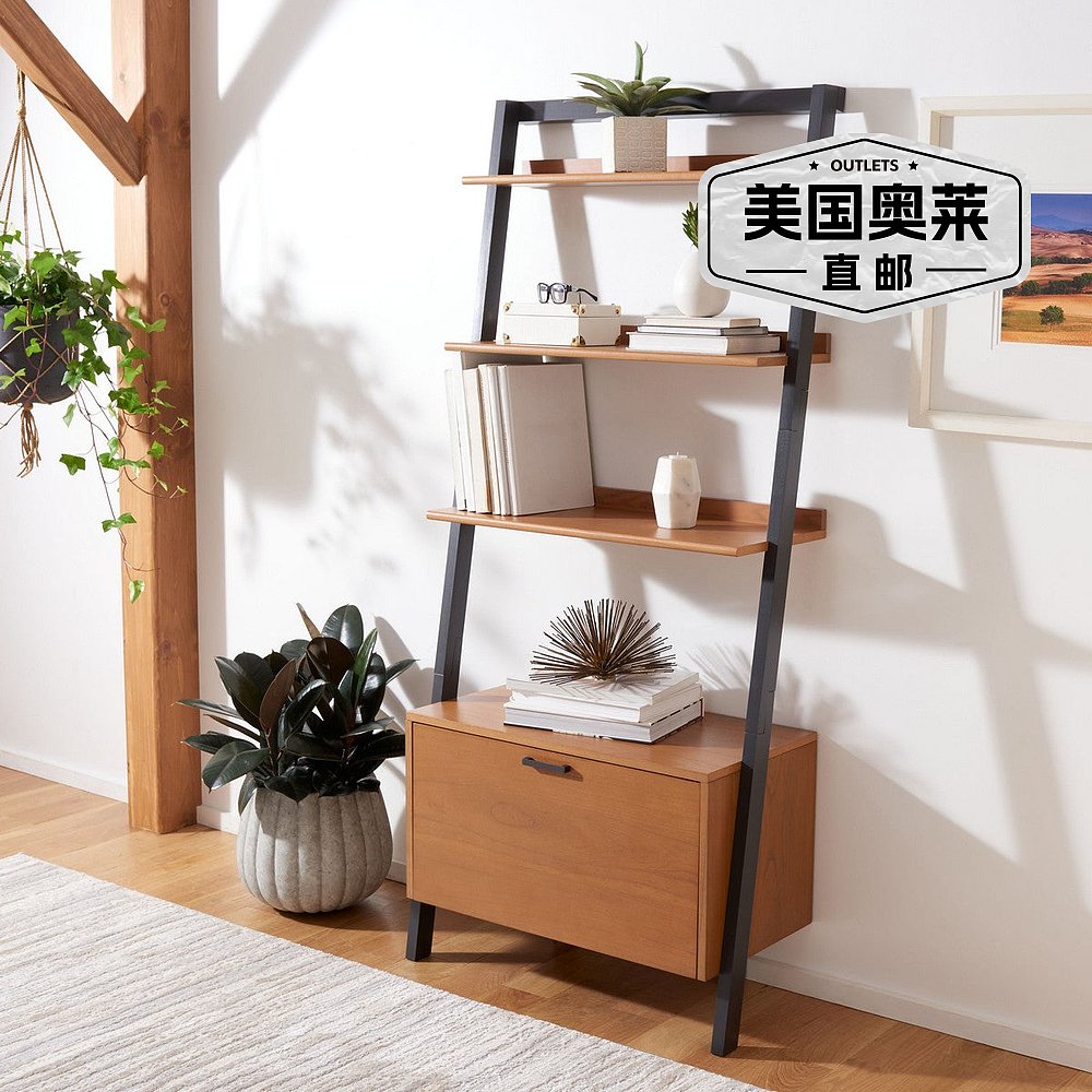 safaviehVlad 3 Shelf 1 Door Etagere - 天然/木炭 【美国奥莱】 - 图0