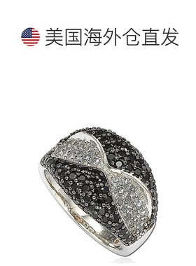 自营 Suzy Levian 方晶锆石纯银黑白波浪戒指 - 黑色 美国奥莱直