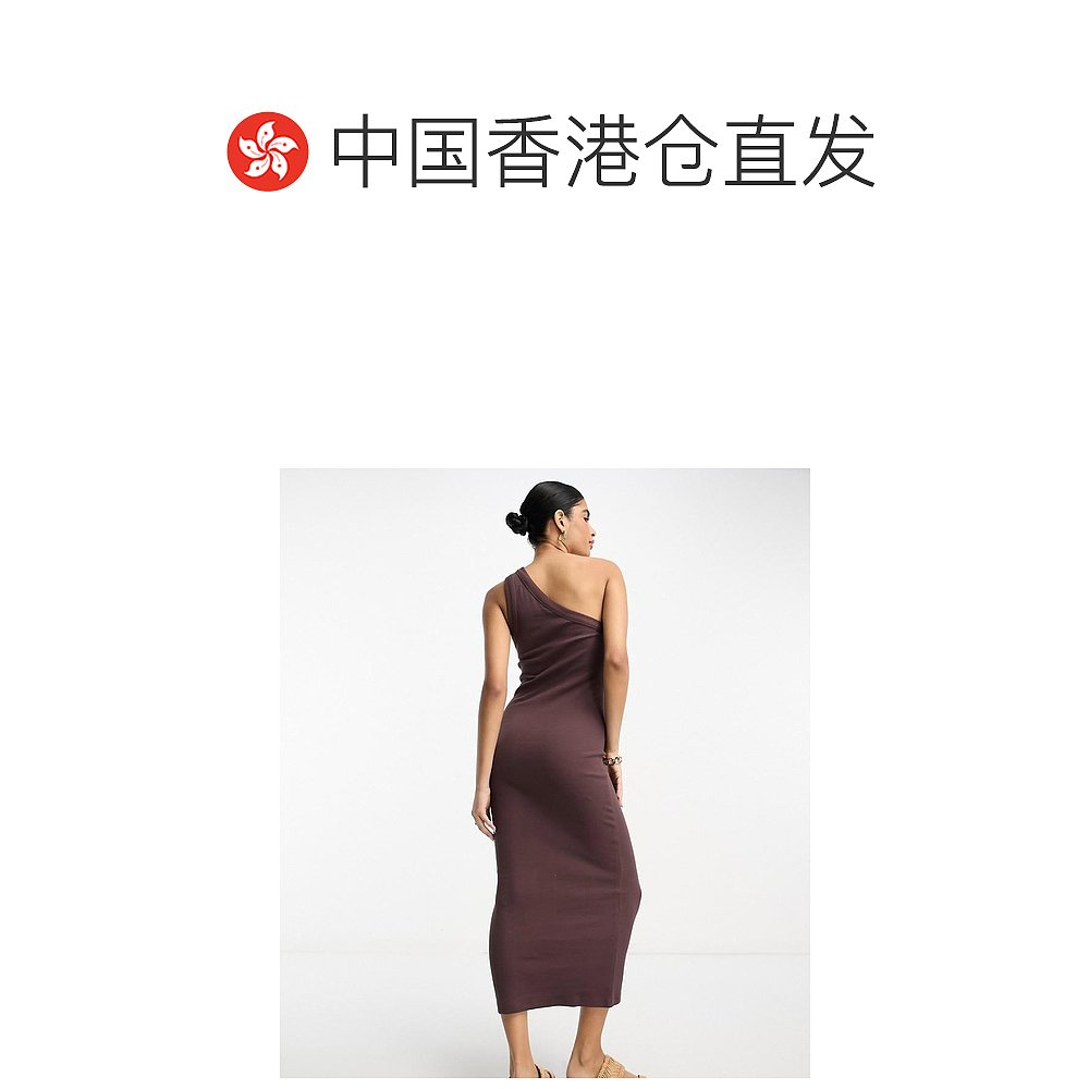 香港直邮潮奢 ASOS 女士设计单肩合身剪裁巧克力色中长连衣裙 - 图1