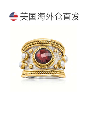 自营Ross-Simons 石榴石和 3 毫米养殖珍珠戒指 925 纯银和 18 克