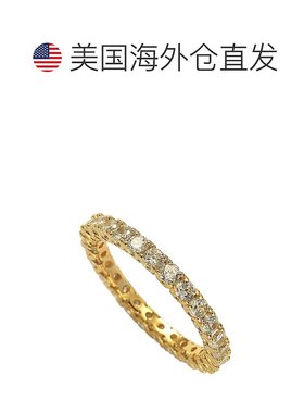 自营 Suzy Levian 黄色纯银立方氧化锆密钉 U 形镶嵌永恒戒指 -