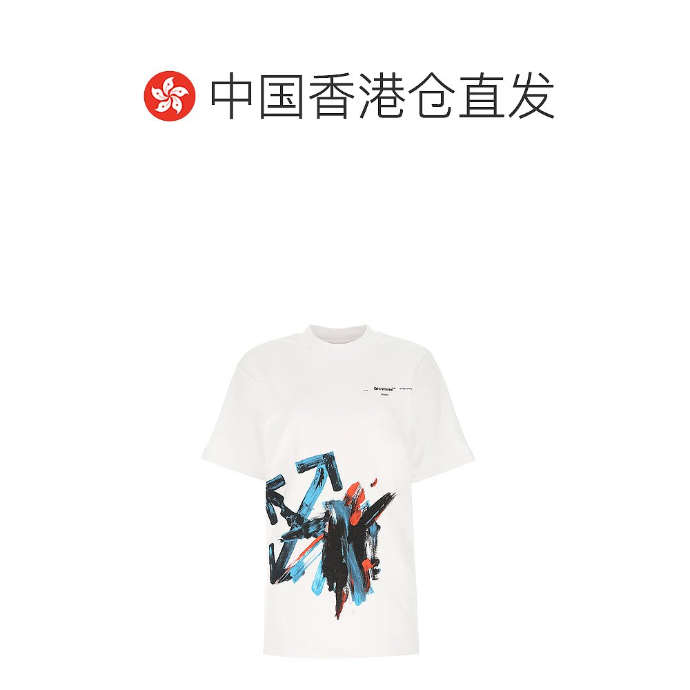 香港直邮OFF-WHITE 潮牌 女装 字母箭头印花 女士时尚白色棉质圆T