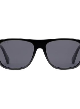 GUCCI/古驰 男款 黑色醋纤复古长方形镜框绿/红条纹镜腿灰色镜