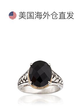 自营 925 纯银和 14 克拉黄金 Ross-Simons 椭圆形黑色缟玛瑙编织