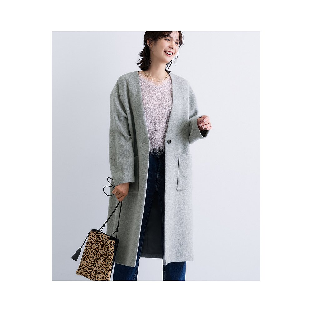 1h可退 日本直邮INDIVI 女装 轻量长款无领大衣 双口袋设计 12794 - 图0