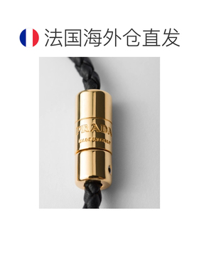 自营欧洲直邮Prada普拉达 女士黑色羔羊皮金属三角标识手链精致