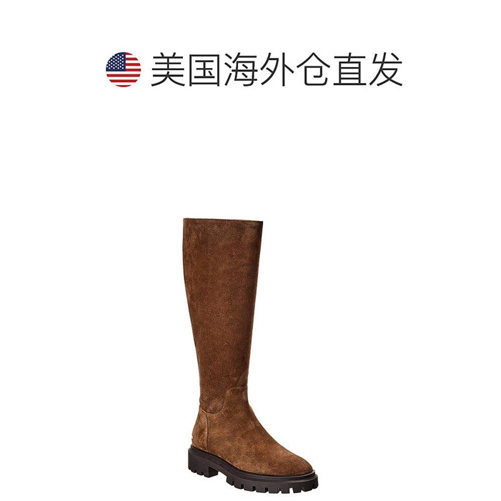 自营Stuart Weitzman Ultra Lug绒面及膝靴棕色女款高筒靴舒适时 - 图1