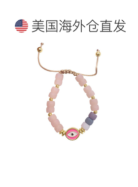 自营Adornia 粉红色邪恶之眼珐琅串珠 Bolo 手链 金色 - 多色 美
