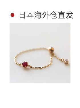 日本直邮cui-cui 天然石闪耀链条戒指 K10YG材质 红宝石锆石 7556