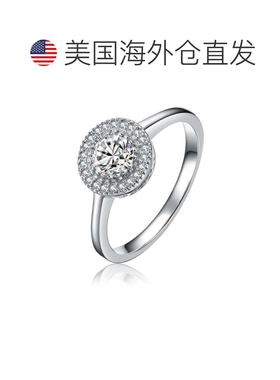 自营genevive纯银方晶锆石圆形光环戒指 - 白色 美国奥莱直发