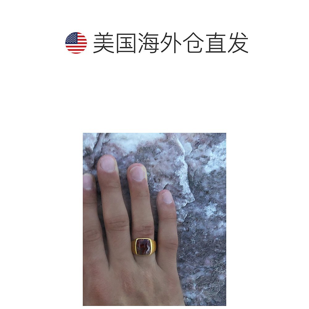 MONARY 14K 纯银镀金红色蕾丝玛瑙标志性宝石图章戒指 - 白色 【 - 图1